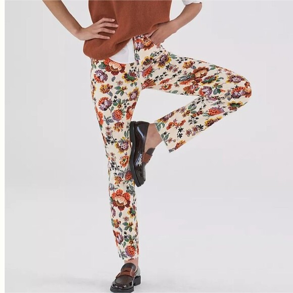 Pilcro Anthro The Cigarette High Rise Slim Straight Floral Jeans Stretch - Picture 4 of 13